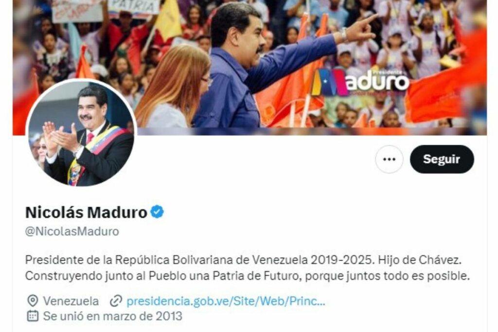 En X, Maduro tiene el ‘check azul’, pero carece de la verificación gris. Foto Captura de pantalla.