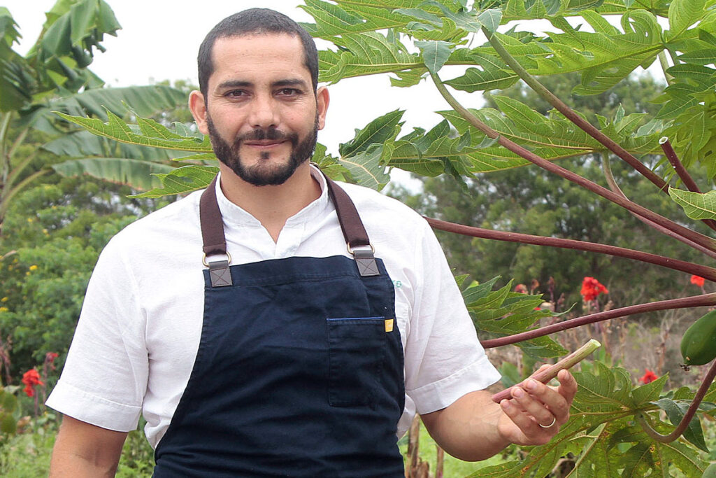 La cocina de Pacheco se caracteriza por la frescura, con productos obtenidos del mar y de un bosque comestible.