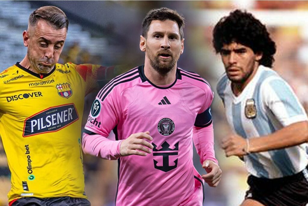 Damián Díaz, Lionel Messi y Diego Armando Maradona.