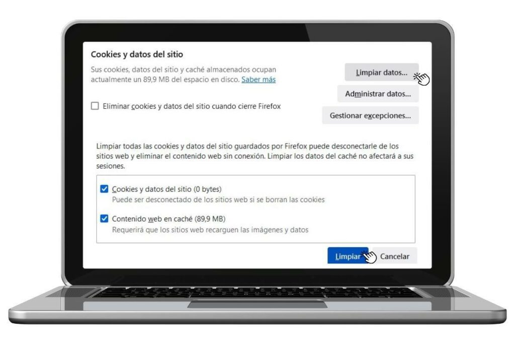 Cómo gestionar las ‘cookies’ en el navegador Firefox. Foto: Captura de pantalla.