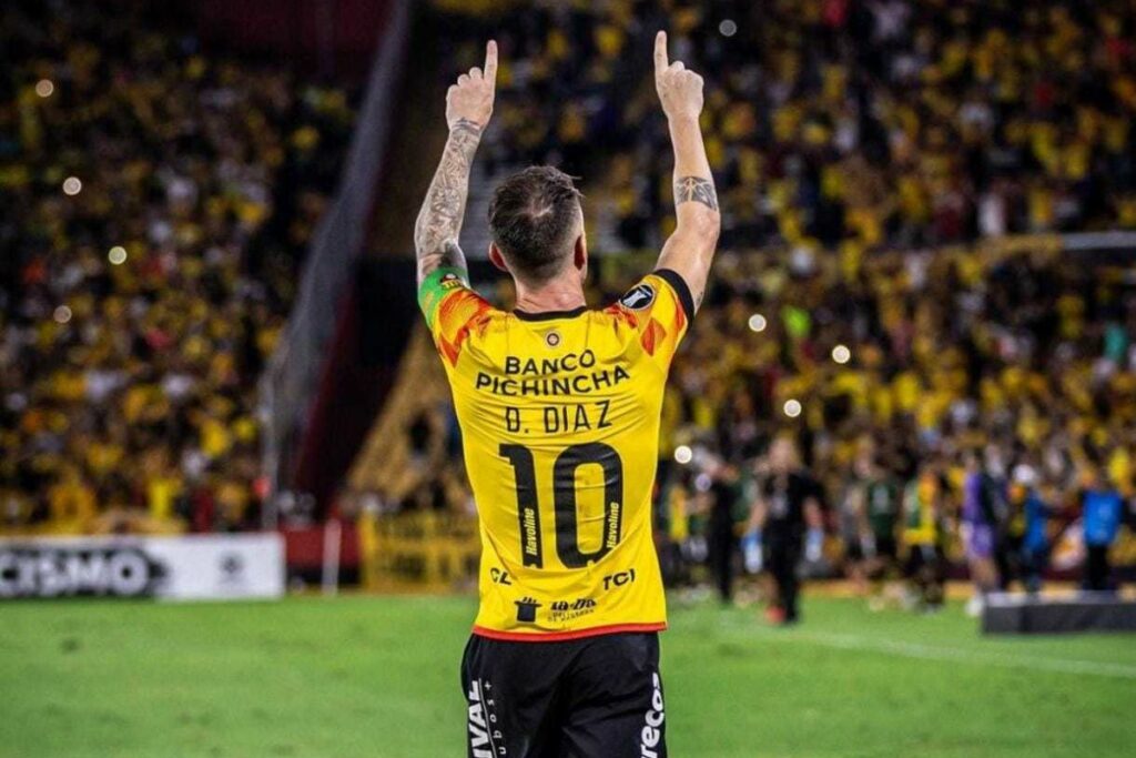 Damián Díaz celebra su gol con Barcelona SC ante Talleres en la Copa Libertadores.