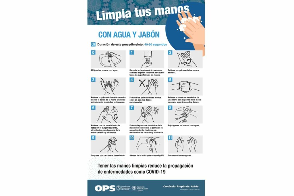 Lavarse las manos con agua y jabón por 20 segundos es crucial para prevenir enfermedades, y es vital enseñar a los niños a hacerlo también. Foto: Redes sociales OPS.  