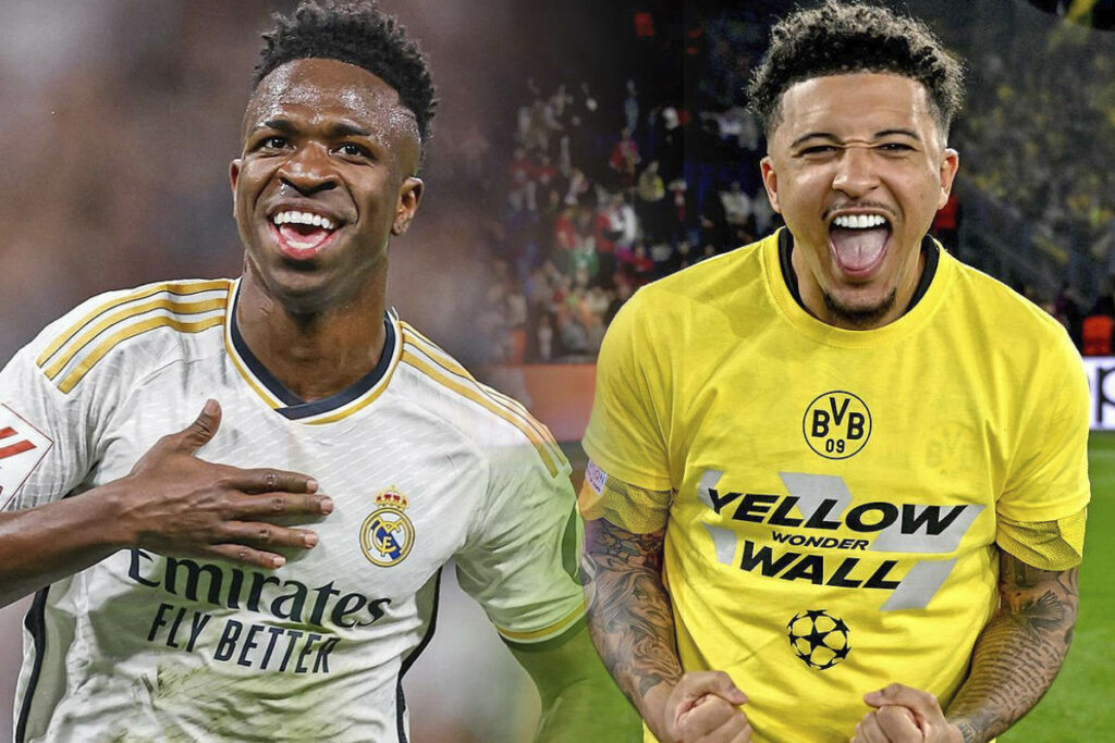 Vinícius Júnior (i) y Jadon Sancho jugará la final de la Champions League 2023-24.