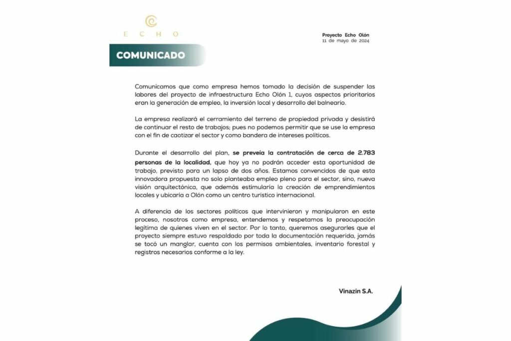 Comunicado de Vinazin S.A.