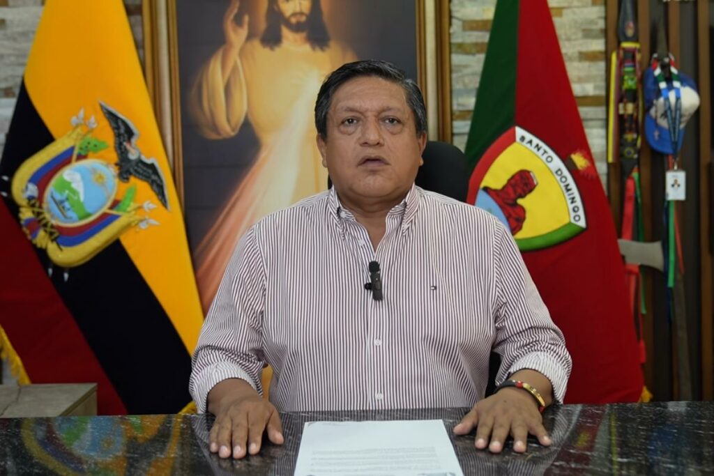 Wilson Erazo, alcalde de Santo Domingo, durante su mensaje a la CTE