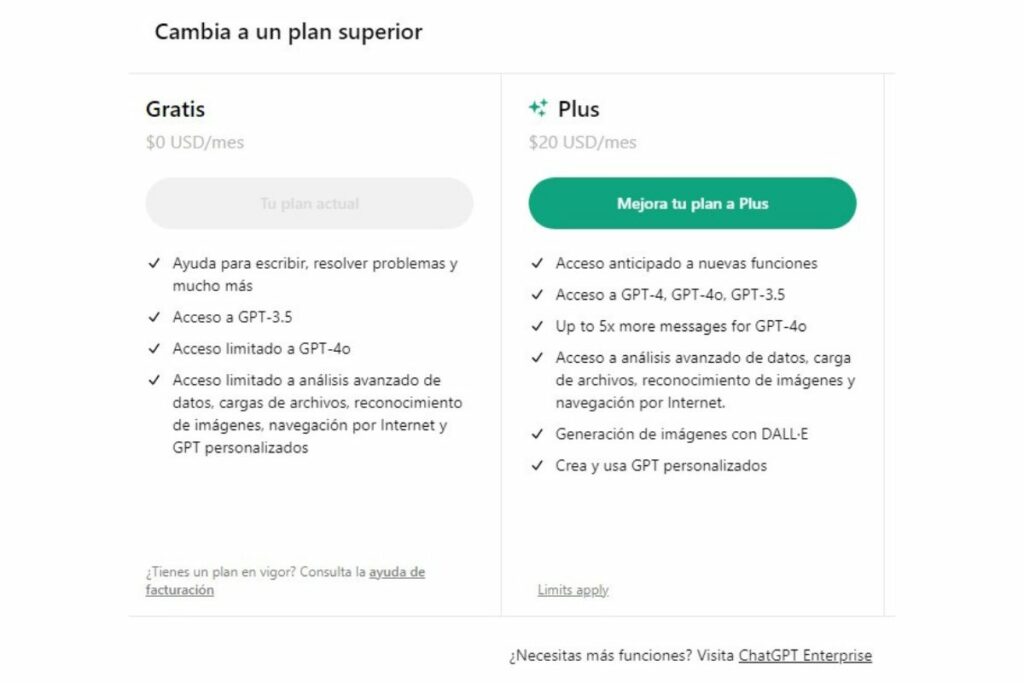 La versión gratuita de ChatGPT, ahora con acceso a GPT-3.5, ha integrado características de la versión Plus. Foto: Captura de pantalla.