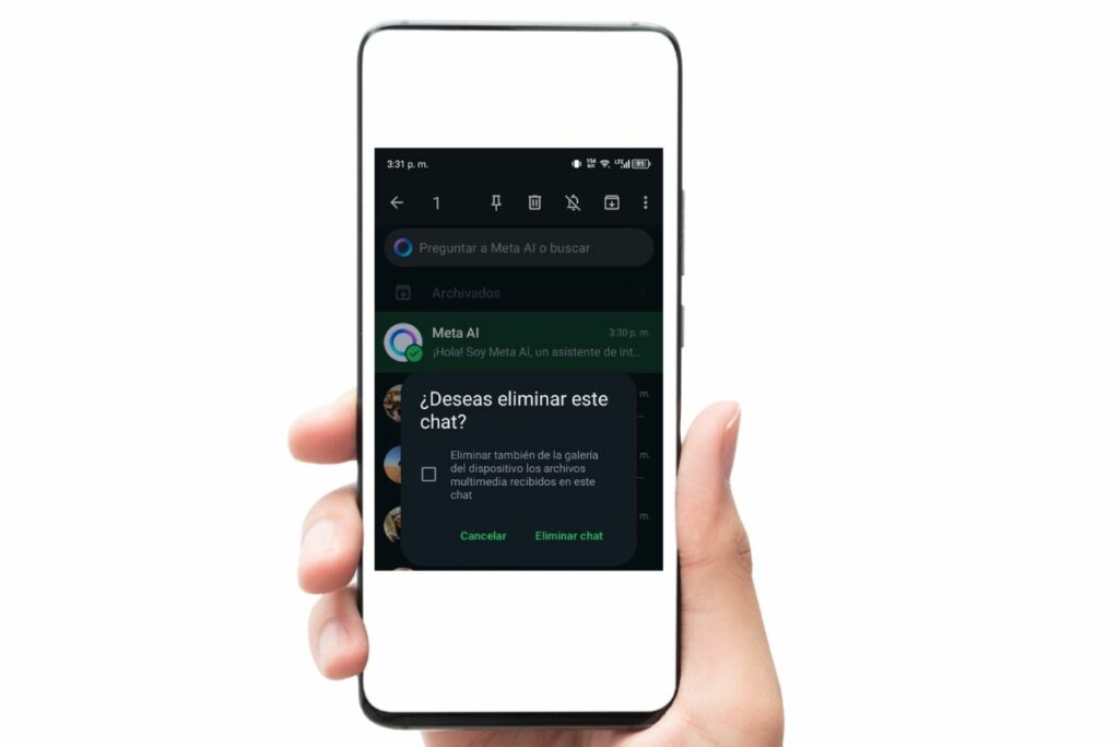 Eliminar el chat con la IA de Meta en WhatsApp es esencial para asegurar que los datos no queden almacenados en la aplicación. Foto: Captura de pantalla.