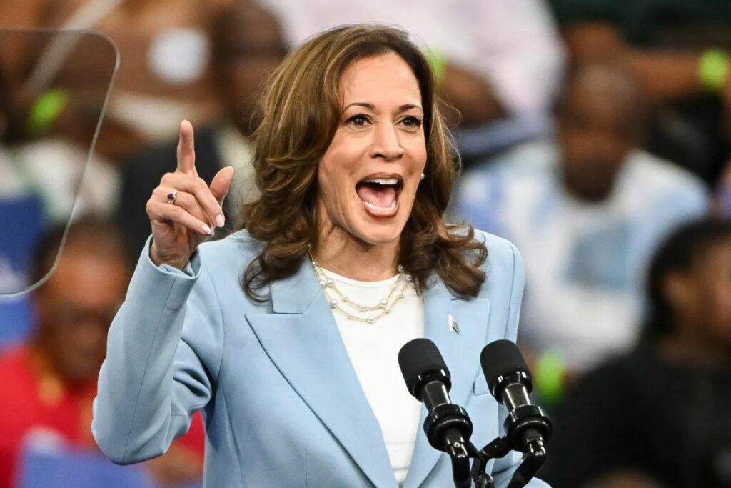 Kamala Harris durante una rueda de prensa.