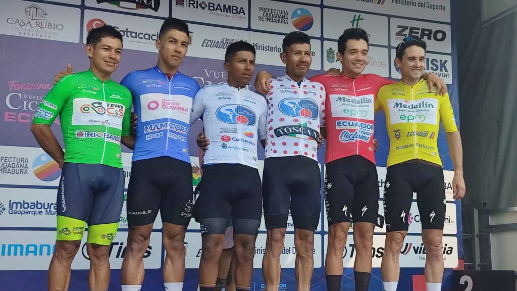 Ciclistas líderes de la Vuelta al Ecuador 2024 tras la segunda etapa.