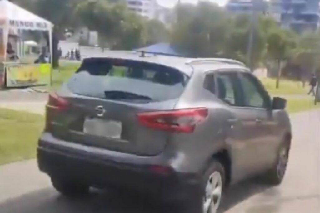 Un segundo vehículo irrumpió en las áreas verdes del parque La Carolina el domingo.
