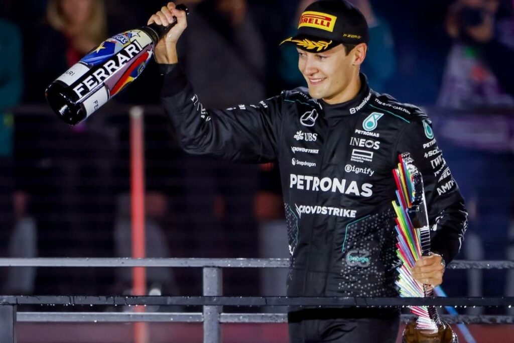 El piloto británico George Russell, de Mercedes ganó en la Fórmula 1 en Las Vegas, Estados Unidos, el 24 de noviembre del 2024.