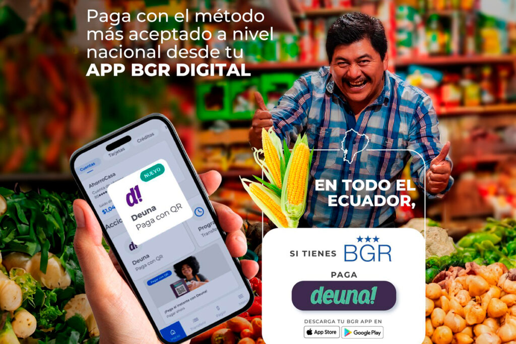 Los clientes de BGR ahora podrán acceder al Botón QR de Deuna directamente desde su aplicación móvil BGR Digital. Cortesía