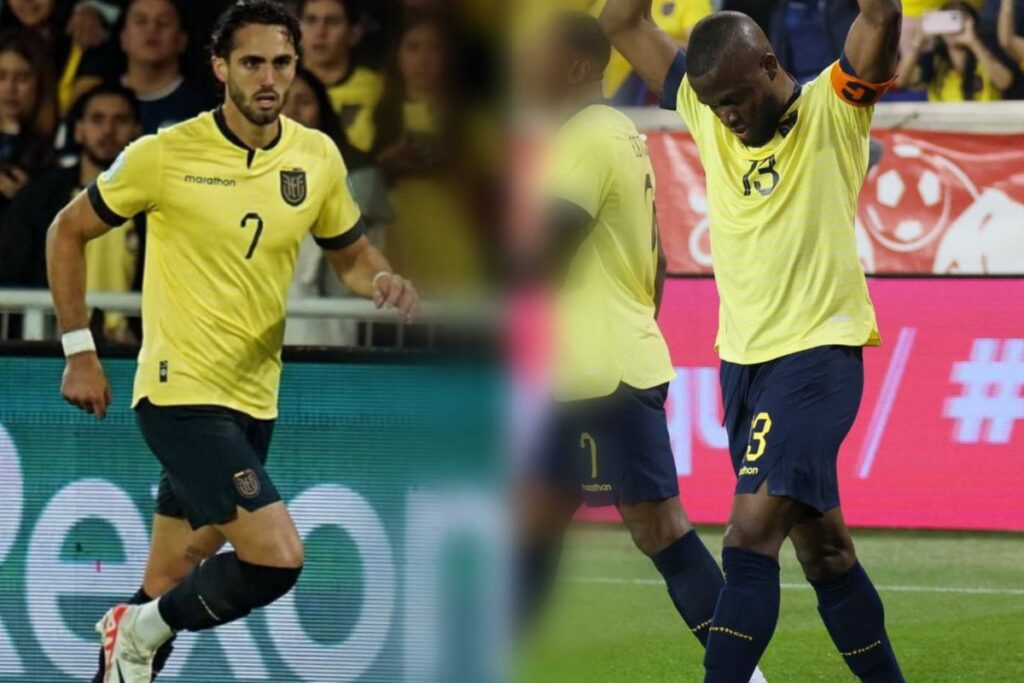 Leonardo Campana (izq.) y Enner Valencia en partidos con la Selección de Ecuador.