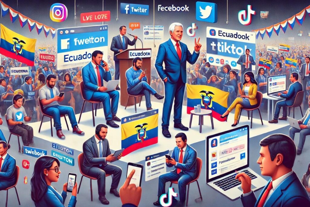 Imagen referencial creada con ChatGPT sobre los candidatos que utilizan las redes sociales.