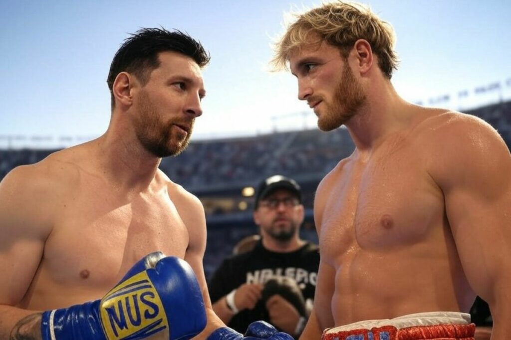 Lionel Messi y Logan Paul en un fotomontaje elaborado con Grok.