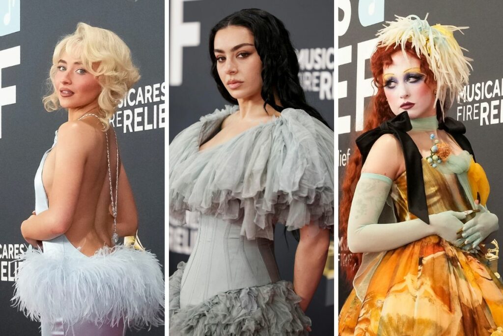 Sabrina Carpenter, Charli XCX y Chappell Roan en la alfombra roja de los Grammy 2025.