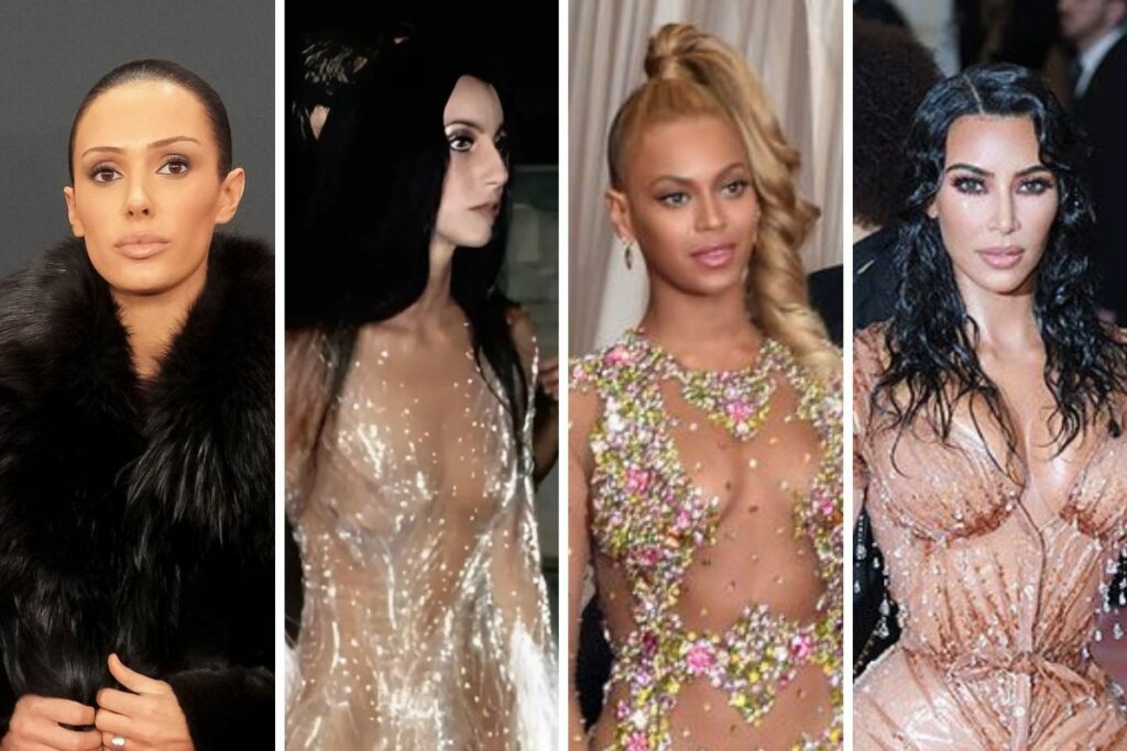 Celebridades con 'naked dresses' en eventos públicos.