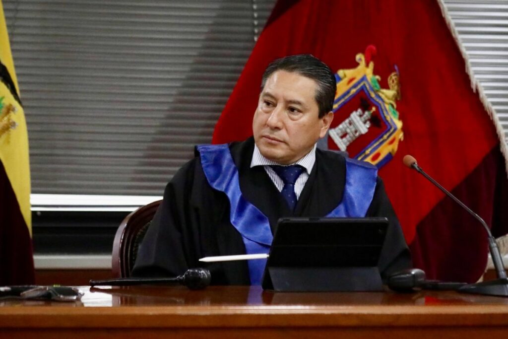 El conjuez Marco Aguirre estuvo a cargo de la audiencia de formulación de cargos en contra de exconsejeros y consejera del Cpccs. Foto: Fiscalía