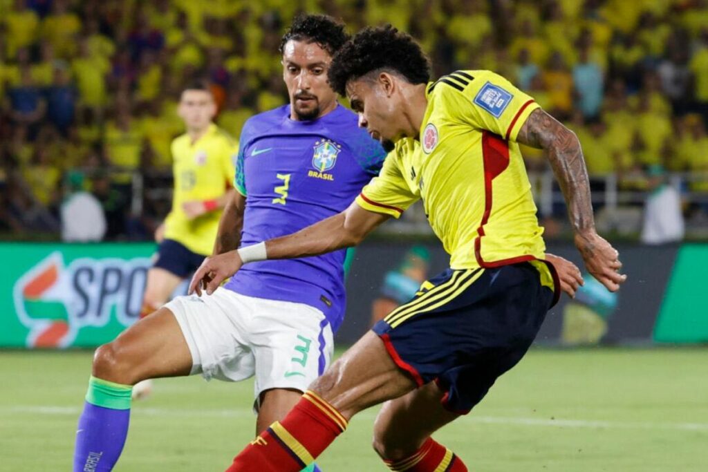 Colombia y Brasil en su enfrentamiento por las Eliminatorias 2026 en noviembre de 2023.