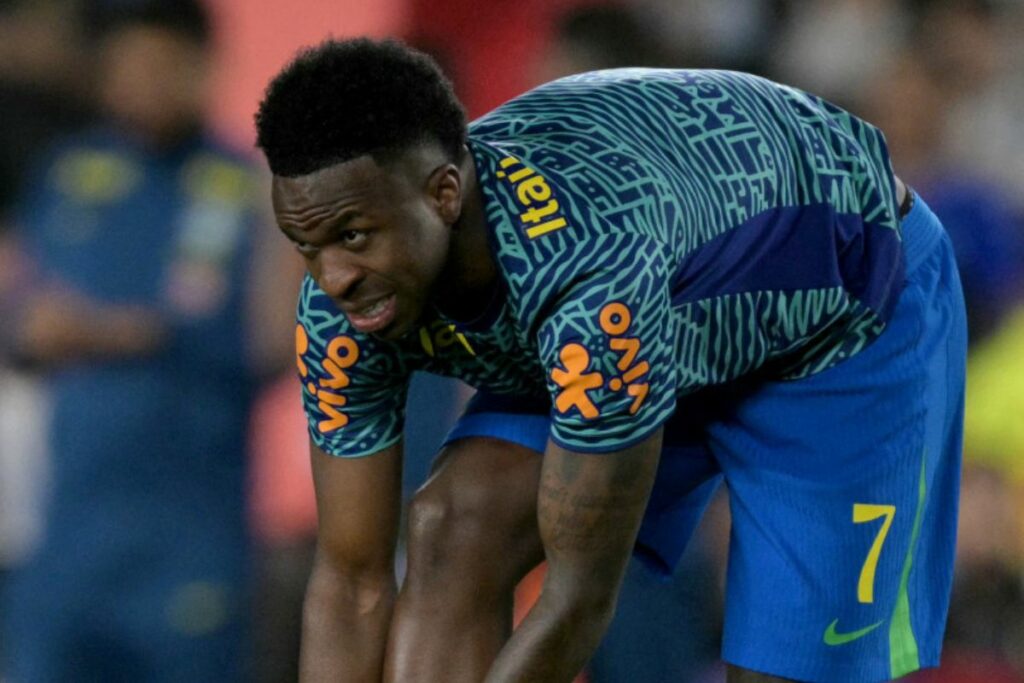 Vinícius Júnior en la previa de enfrentar a Argentina en el Monumental de Buenos Aires.