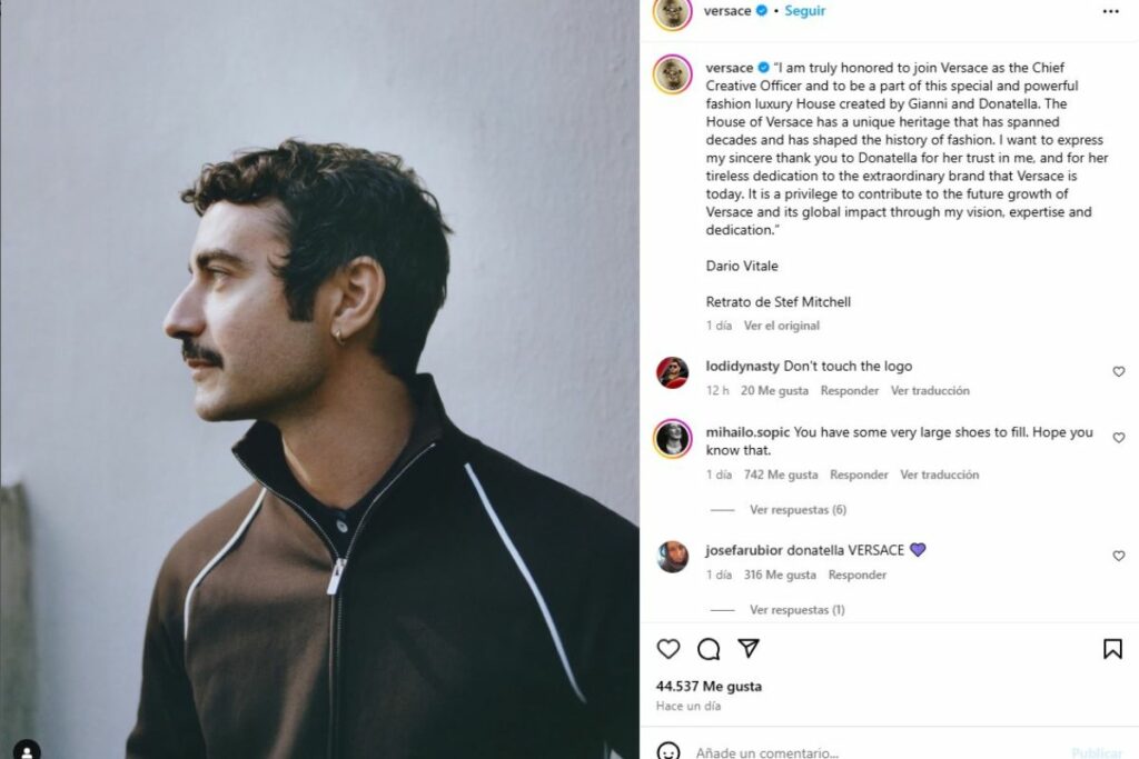 Dario Vitale será el nuevo director creativo de Versace y dice que honrará a Donatella y Gianni. 