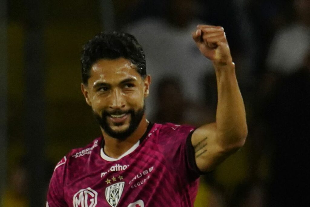 Jeison Medina anotó para Independiente del Valle (IDV) en el cotejo ante Barcelona SC en el Monumental de Guayaquil en la Liga Pro 2025.