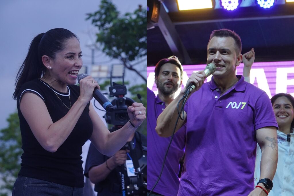 Luisa González y Daniel Noboa en la campaña electoral.