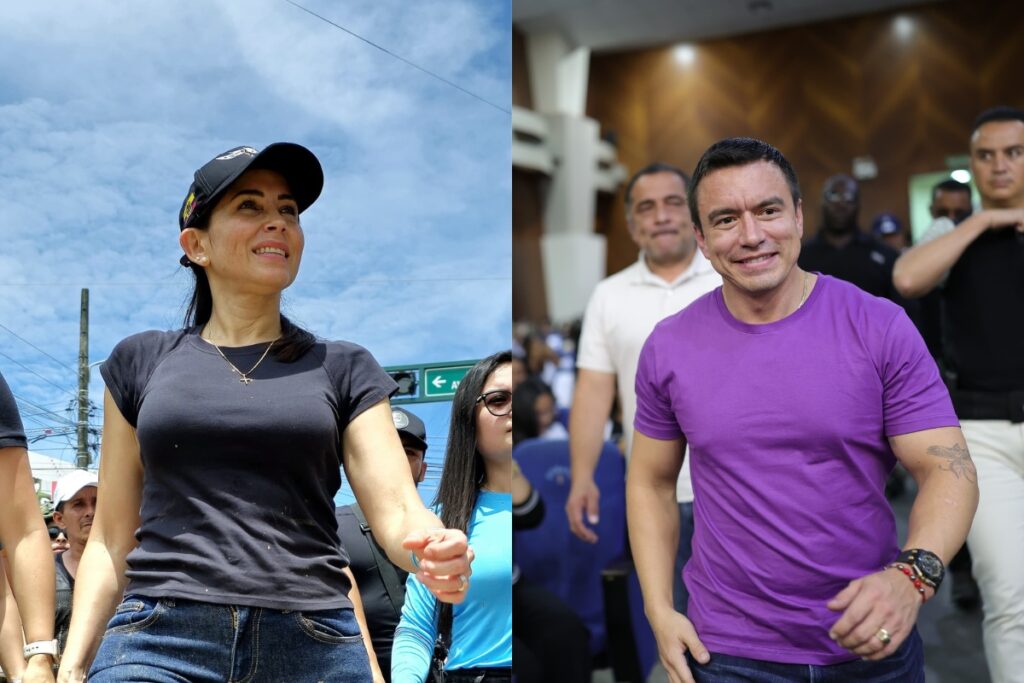 Daniel Noboa y Luisa González, cada uno en su campaña electoral.