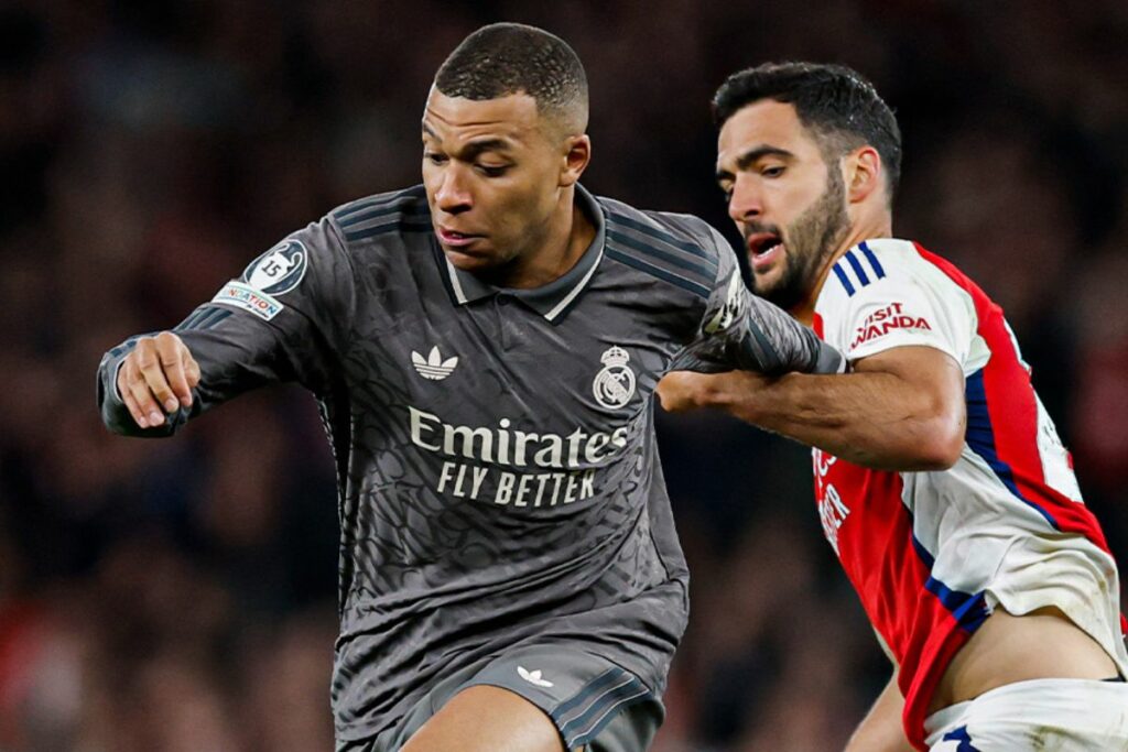Kylian Mbappé en el partido entre Real Madrid y Arsenal por la Champions League.