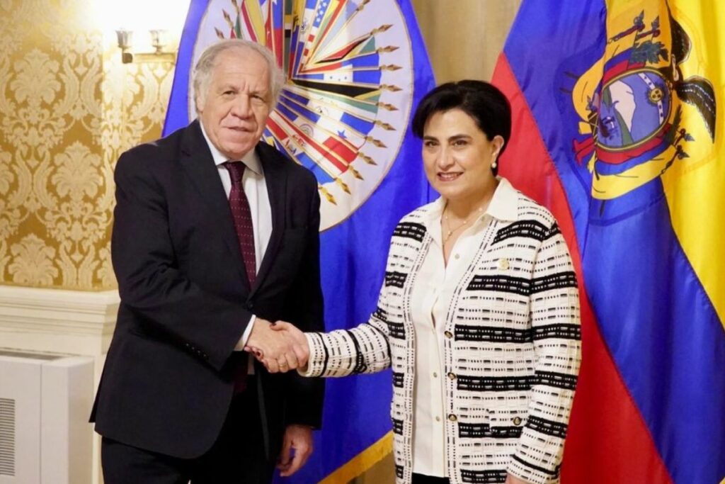 La canciller Gabriela Sommerfeld y el secretario de la OEA, Luis Almagro.