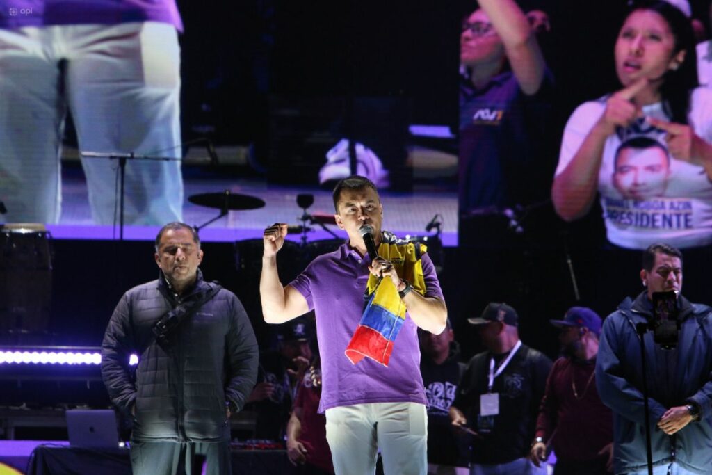 Daniel Noboa, en el coliseo Rumiñahui de Quito, el miércoles 9 de abril.