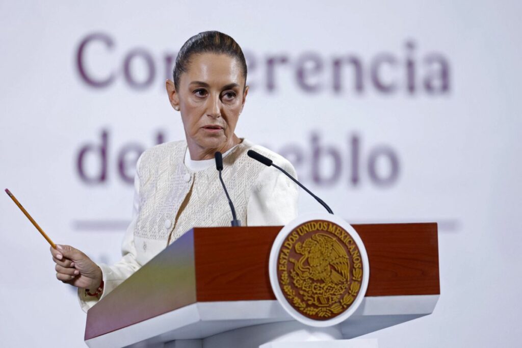 La presidenta de México, Claudia Sheinbaum, este 16 de abril en su rueda de prensa habitual.