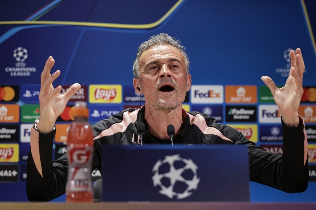 Luis Enrique en la previa de la semifinal de vuelta de la UEFA Champions League.