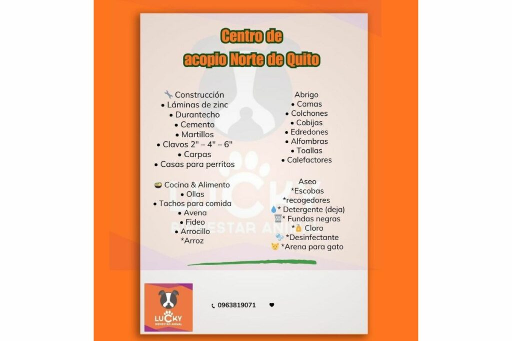 Artículos que necesita Fundación Lucky.