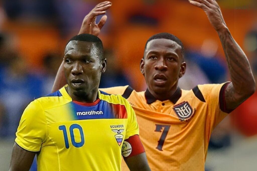 Walter Ayoví (i) y Pervis Estupiñán con la camiseta de la Selección de Ecuador.