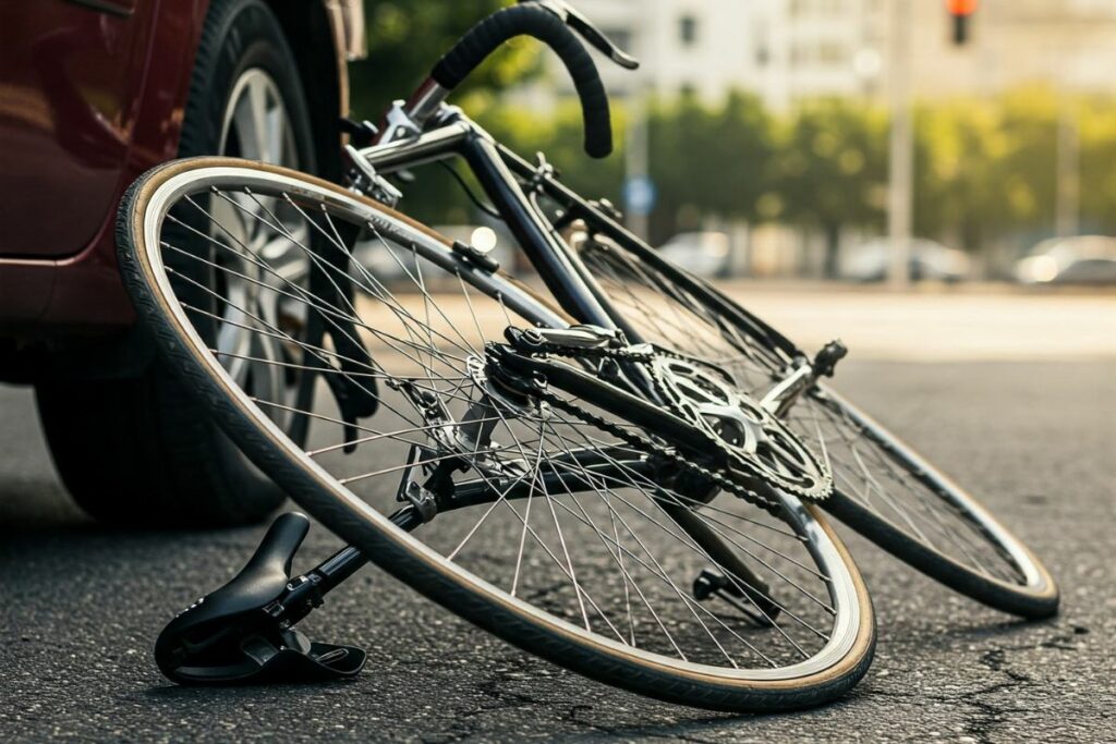 Imagen referencial de una bicicleta golpeada por un automóvil.