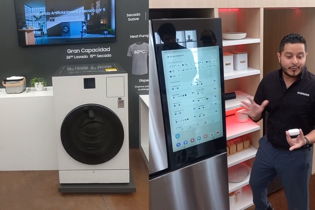 Lavadora/secadora Bespoke AI de Samsung ajusta automáticamente los ciclos según el tipo de tela y suciedad, logrando lavado y secado rápido y eficiente.
Refrigeradora Bespoke 4-Door Flex™ con pantalla táctil y AI Vision Inside™ reconoce alimentos, sugiere recetas y ahorra hasta 10% de energía. 