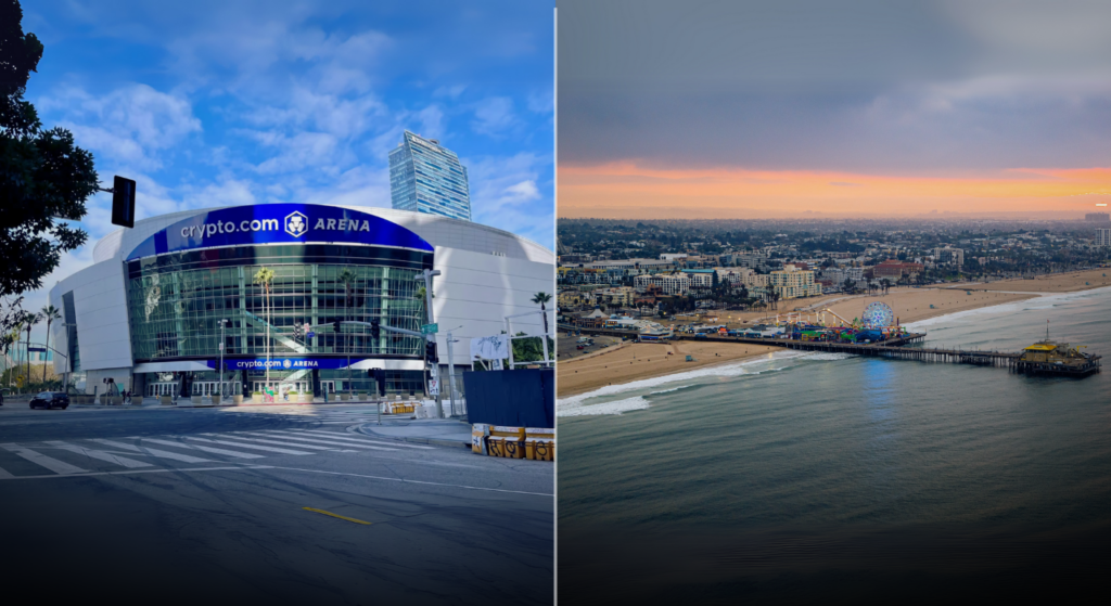 
Izq: la casa de Los Lakers, en el centro de Los Ángeles. Der: Muelle de Santa Mónica. Fotos: Pexels y LAlist.