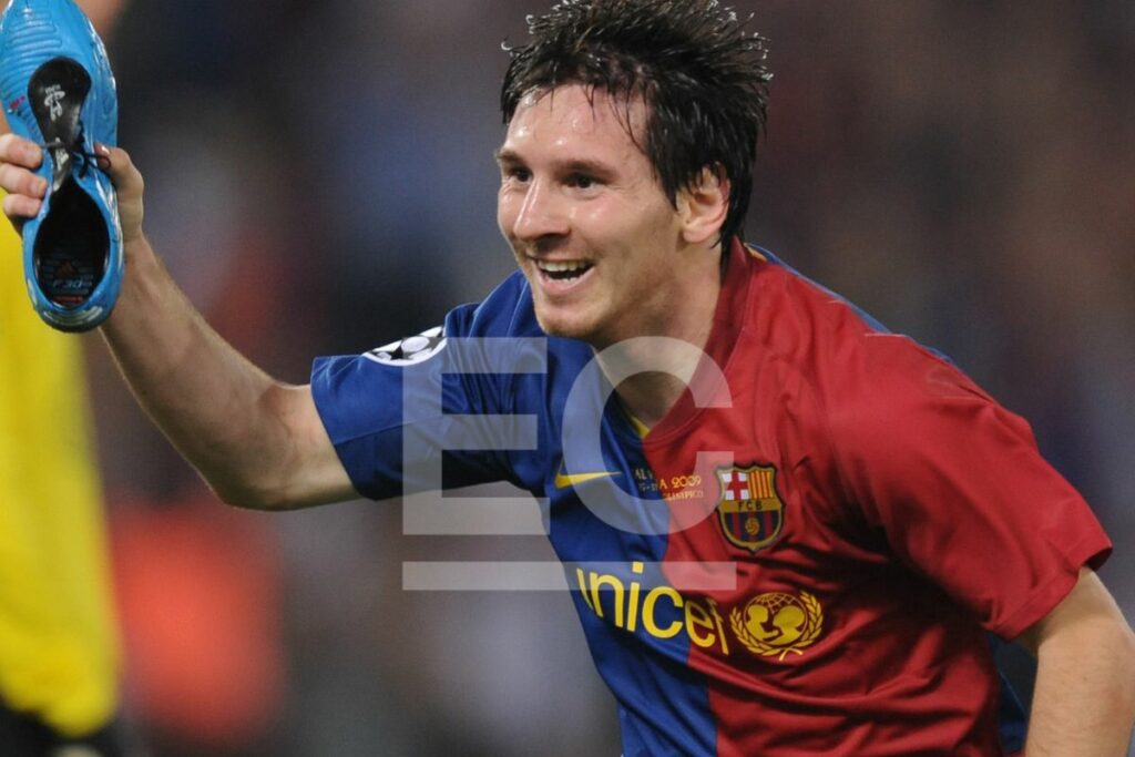 Lionel Messi celebra el gol marcado al United con el FC Barcelona en la final de la Champions League 2009.