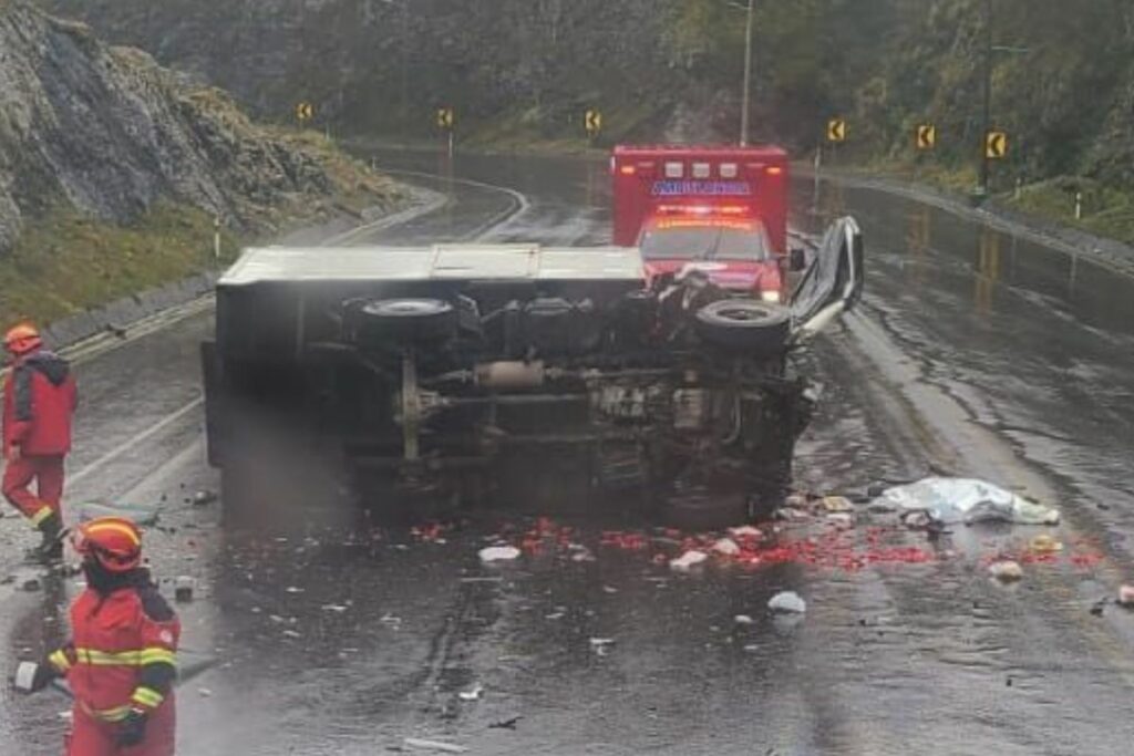 Imagen del camión involucrado en el siniestro de tránsito en la vía Pifo-Papallacta.