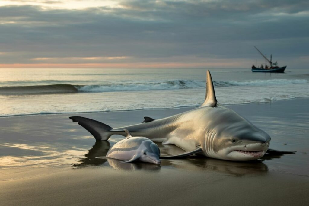 Entre abril y junio, una cría de delfín y un tiburón toro murieron en dos playas de Manabí, donde quedaron varados y fueron manipulados por los pescadores y personas del lugar.