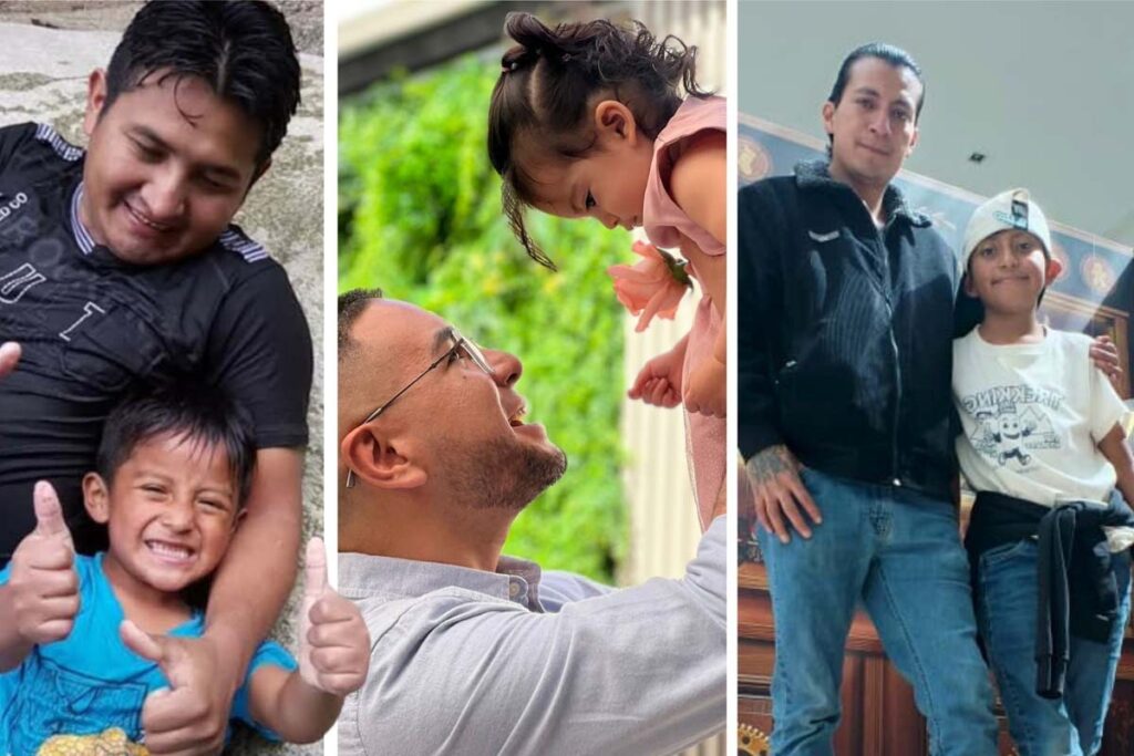 De izq. a der.: Los padres Miguel Lasluisa, Renato Neira y Jhony Caluguillín junto con sus hijos.