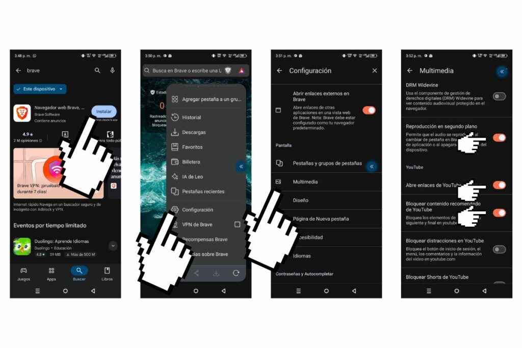 Guía para configurar Brave en el celular.