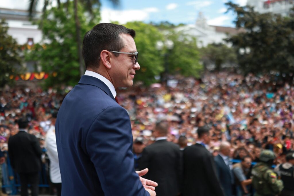 El presidente Daniel Noboa durante un acto público en Quito.