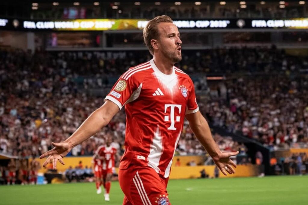 Harry Kane celebra el gol marcado con el Bayern Múnich a Boca Juniors en el Mundial de Clubes.
