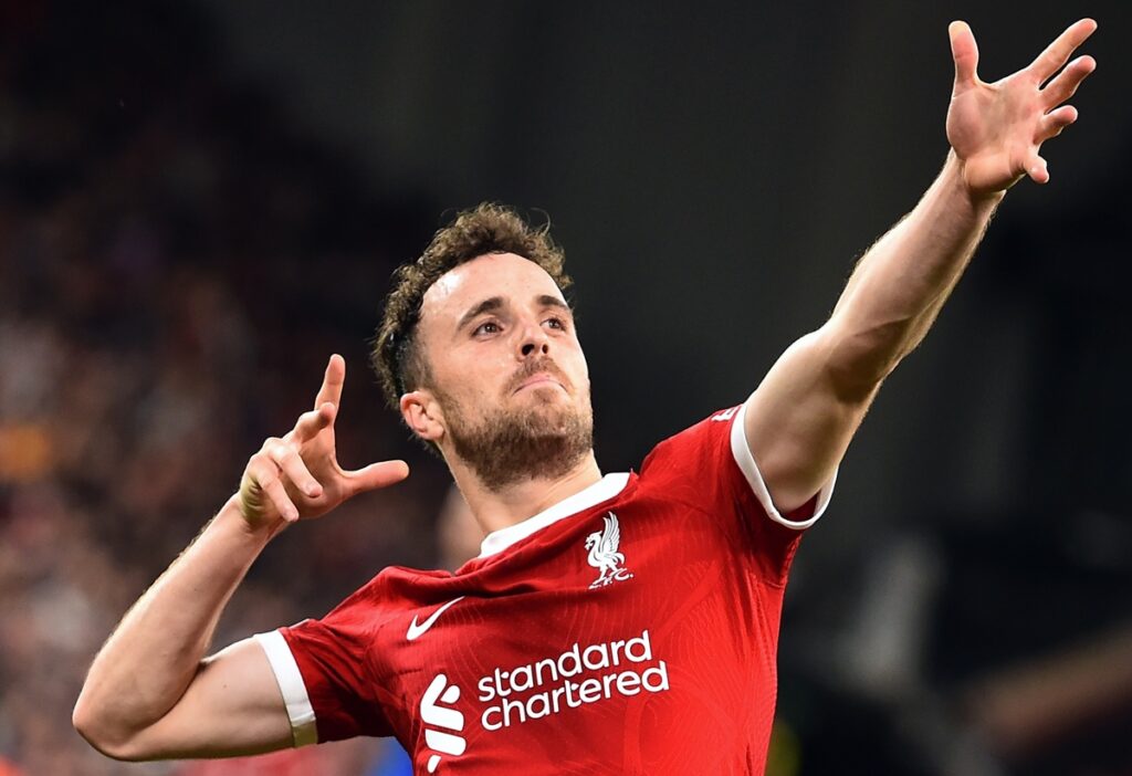 Diogo Jota, futbolista portugués fallecido, durante un partido del Liverpool.