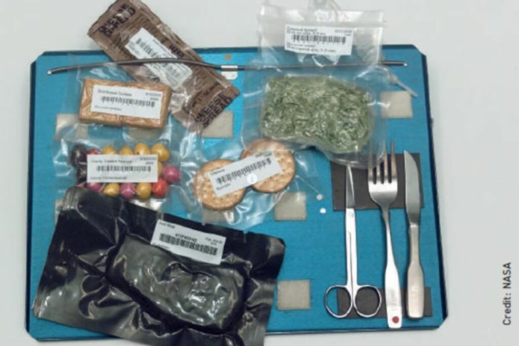 El menú espacial incluye foie gras langosta y crema de chocolate adaptado a las condiciones de microgravedad de la Estación Espacial Internacional. Foto: NASA