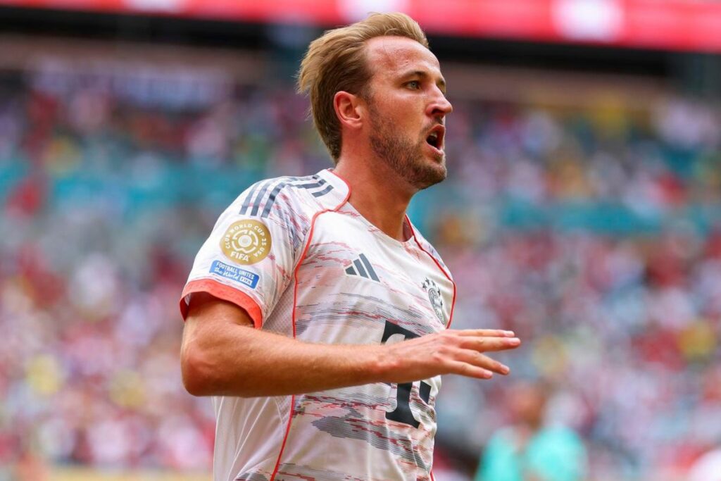 Harry Kane del Bayern Munich celebra un gol en el Mundial de Clubes. El ariete es una de las figuras del torneo.