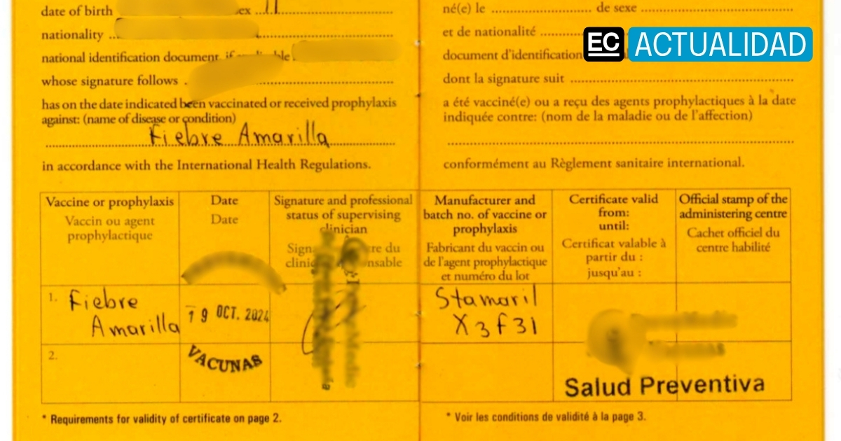 Ecuador elimina requisito de certificado de vacuna contra fiebre amarilla para viajeros de la región