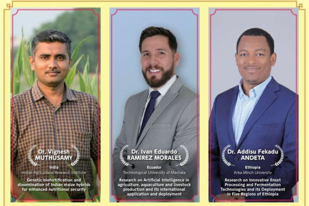 El docente ecuatoriano fue premiado junto con otros investigadores de India y Etiopía. Foto: Utmach